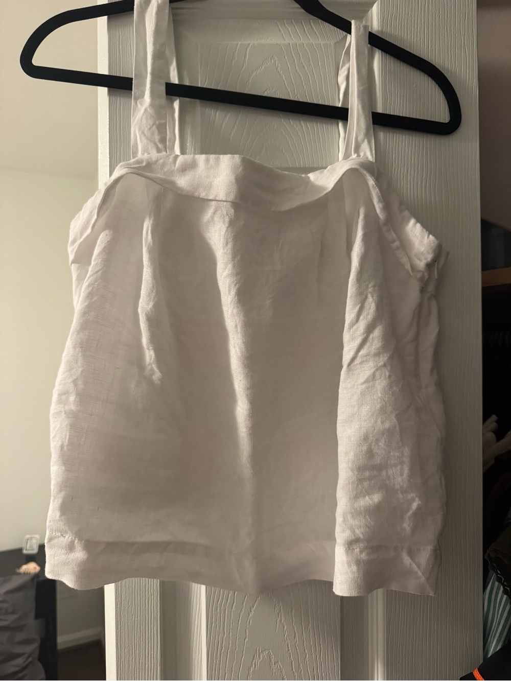 White 100% Linen Square-Neck Tank Top